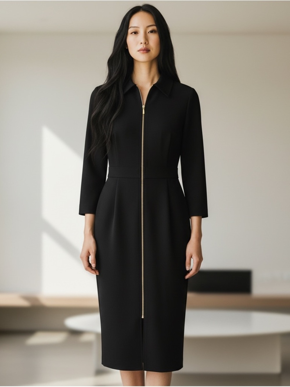 NWT Calvin Klein Long Sleeve Dual Zip Front Career Business Dress SZ 8 Black